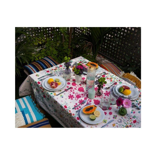 Obrus z domieszką lnu Madre Selva Flowers Tapestry, 250x140 cm-image-1