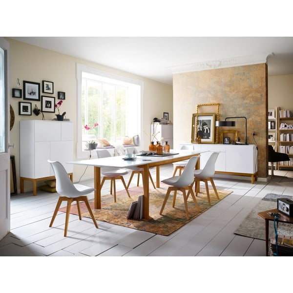 Biała 3-drzwiowa komoda z szufladą i nogami z drewna dębowego Tenzo Patch-image-4