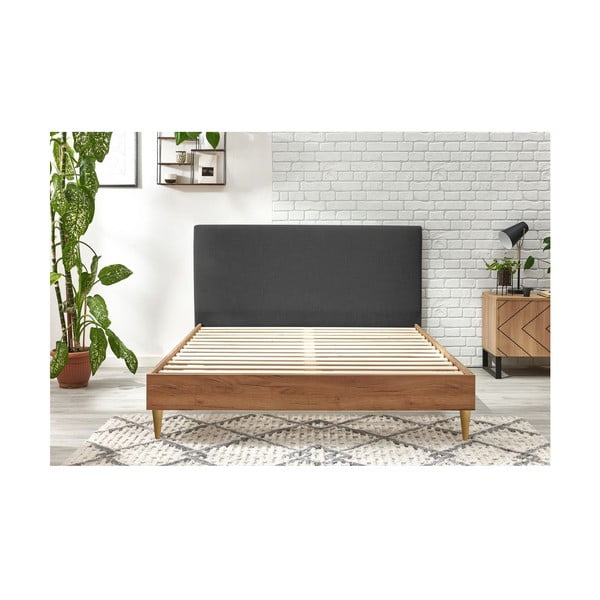 Ciemnoszaro-naturalne łóżko dwuosobowe ze stelażem 160x200 cm Noa – Bobochic Paris-image-1