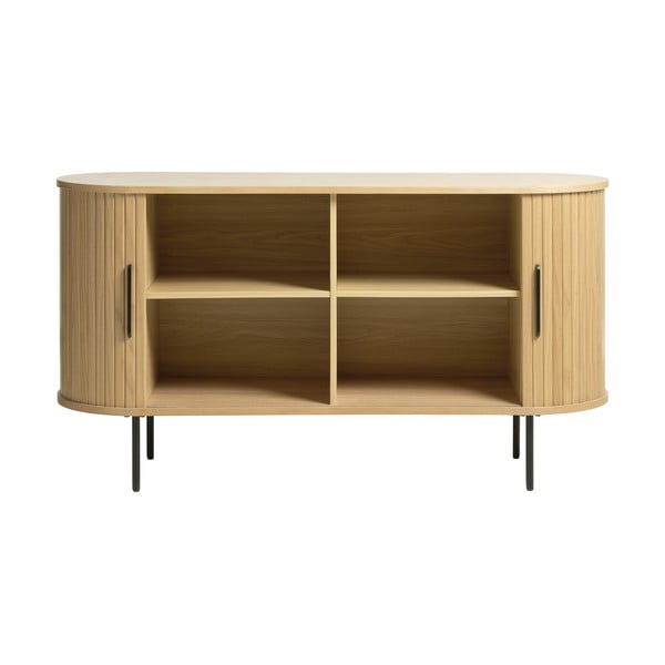 Niska komoda w dekorze dębu z drzwiami przesuwnymi 140x76 cm Nola – Unique Furniture-image-3
