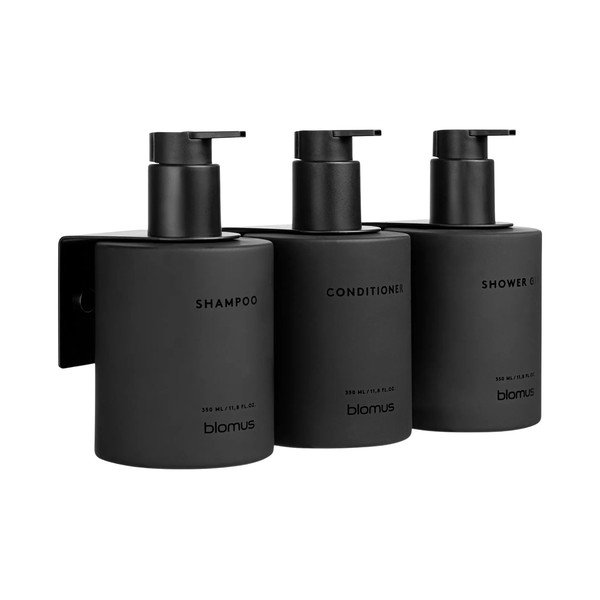 Czarne ścienne szklane dozowniki do mydła 3 szt. 350 ml Kirei – Blomus