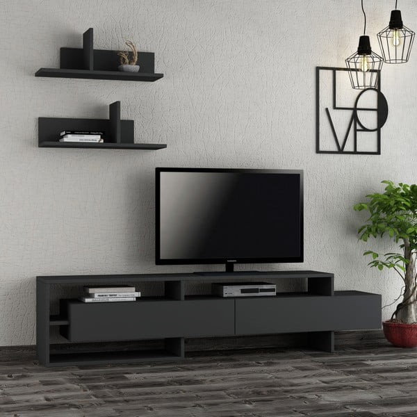 Antracytowy zestaw pod TV 180x42 cm Gara – Homitis-image-3