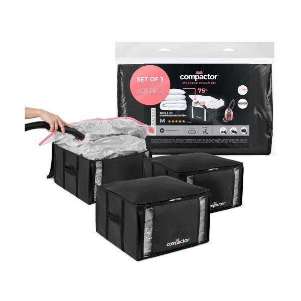 Czarne plastikowe pojemniki zestaw 3 szt. próżniowe 42x40x25 cm Black Edition – Compactor