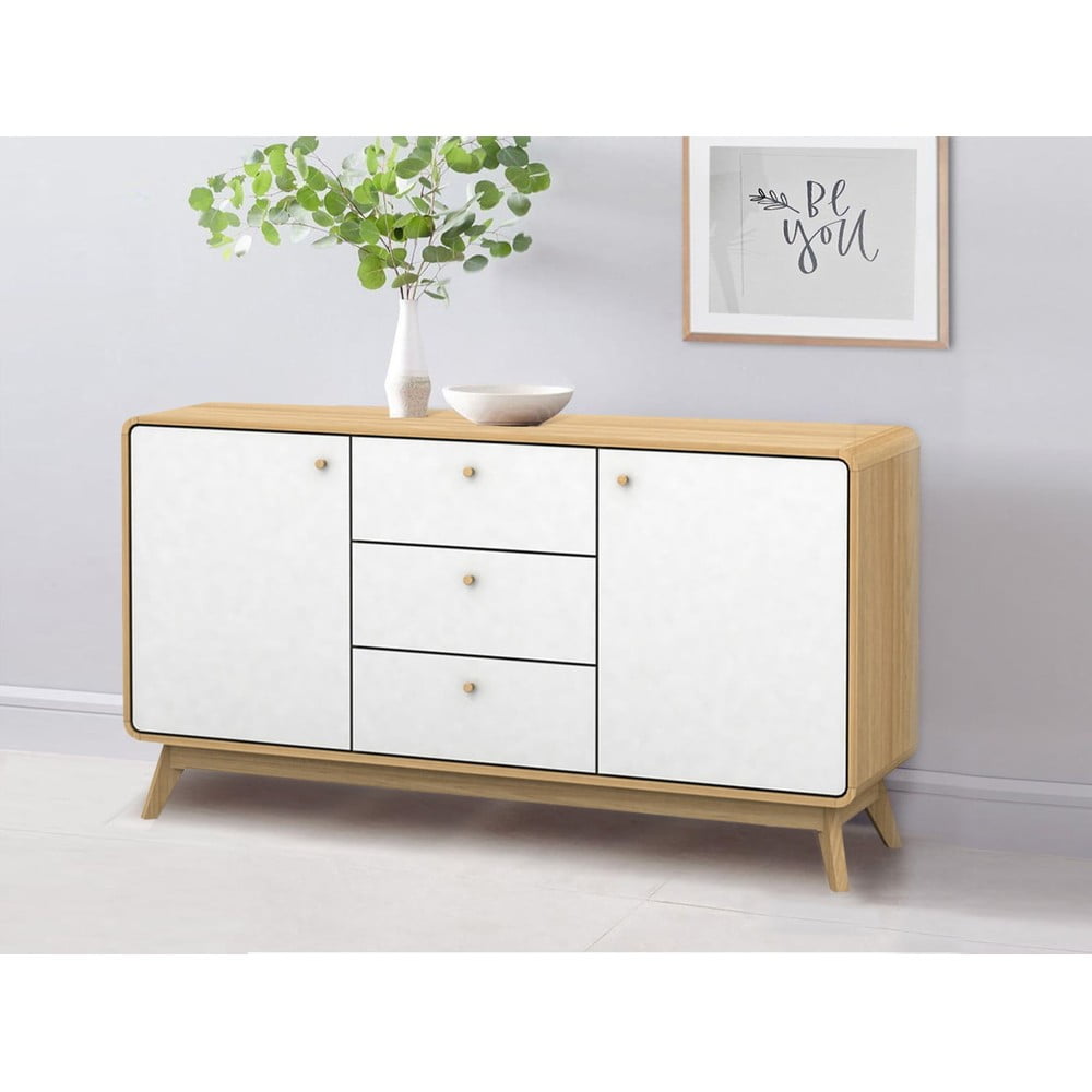 Biało-naturalna niska komoda w dekorze dębu 140x75 cm Caitlin – Støraa (zdjęcie 3)