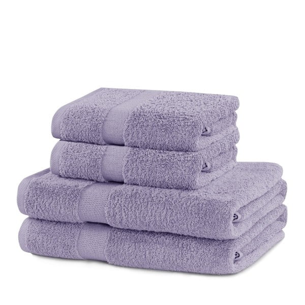Lawendowe bawełniane ręczniki zestaw 4 szt. frotte Marina – DecoKing