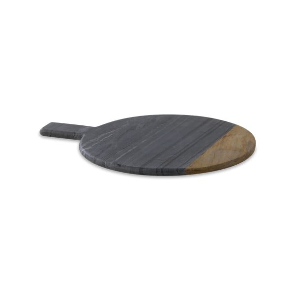 Okrągła deska do serwowania z szarego marmuru i drewna mango Nkuku Bwari, ø 32 cm