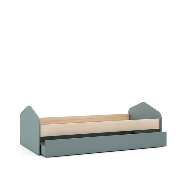 Łóżko dziecięce w dekorze sosny z wysuwanym łóżkiem ze schowkiem ze stelażem 90x200 cm w naturalnym kolorze/szarozielone Estefania – Marckeric-image-4