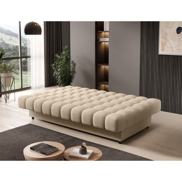 Beżowa rozkładana/ze schowkiem sofa z materiału bouclé 197 cm Clareta – ELTAP-image-4