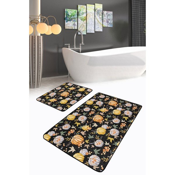 Czarno-pomarańczowe dywaniki łazienkowe zestaw 2 szt. 60x100 cm – Mila Home-image-2