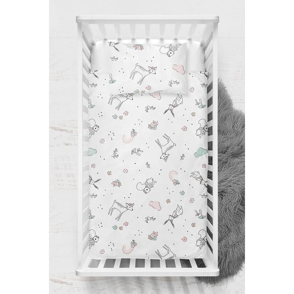 Biała pościel dziecięca do łóżeczka z bawełny renforcé 100x150 cm Flowers – Mijolnir