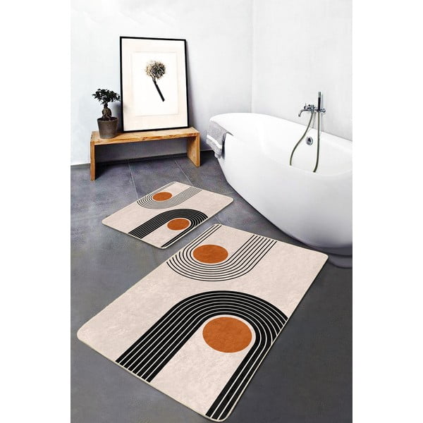 Beżowe aksamitne dywaniki łazienkowe zestaw 2 szt. 60x100 cm Dot Arch – Mila Home-image-1