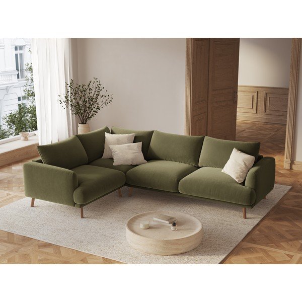 Zielony aksamitny narożnik (lewostronny/w kształcie litery L) Naomi – Micadoni -image-1