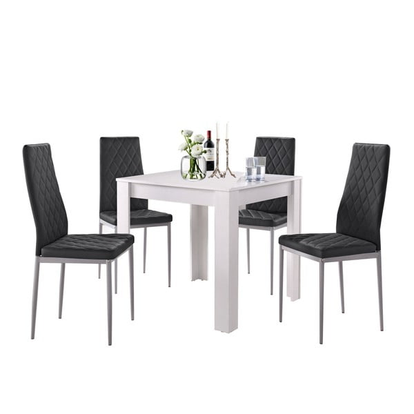 Komplet białego stołu do jadalni i 4 czarnych krzeseł do jadalni Støraa Lori and Barak, 80x80 cm