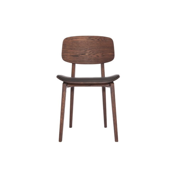 Dębowe krzesło do jadalni ze skórzanym siedziskiem NORR11 NY11, brązowe