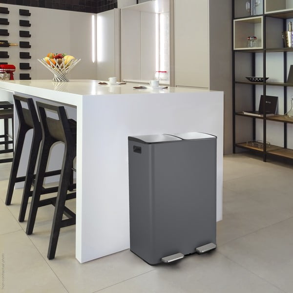 Ciemnoszary stalowy kosz na śmieci 2x30 l do segregacji odpadów/z pedałem   Aliya – Spirella-image-1