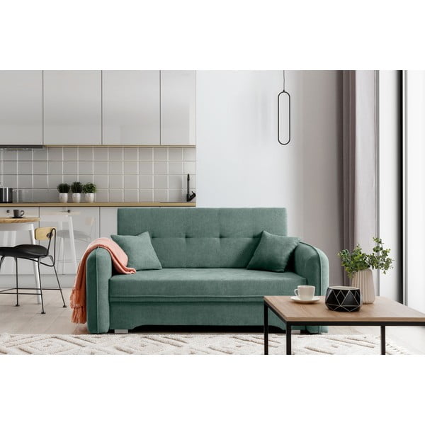 Zielona rozkładana/ze schowkiem sofa z tkaniny szenilowej 155 cm Laine – ELTAP-image-1