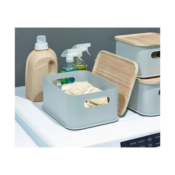 Szary pojemnik z pokrywką z drewna paulownia iDesign Eco Handled, 21,3x30,2 cm-image-4