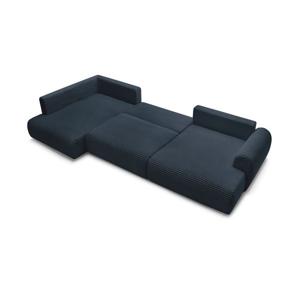 Ciemnoniebieski sztruksowy rozkładany/ze schowkiem narożnik (lewostronny/w kształcie litery U) Lucien – Bobochic Paris-image-4