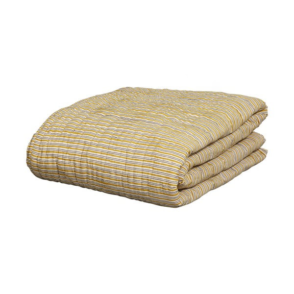 Musztardowa bawełniana narzuta na łóżko dwuosobowe 220x265 cm Chevron – BePureHome