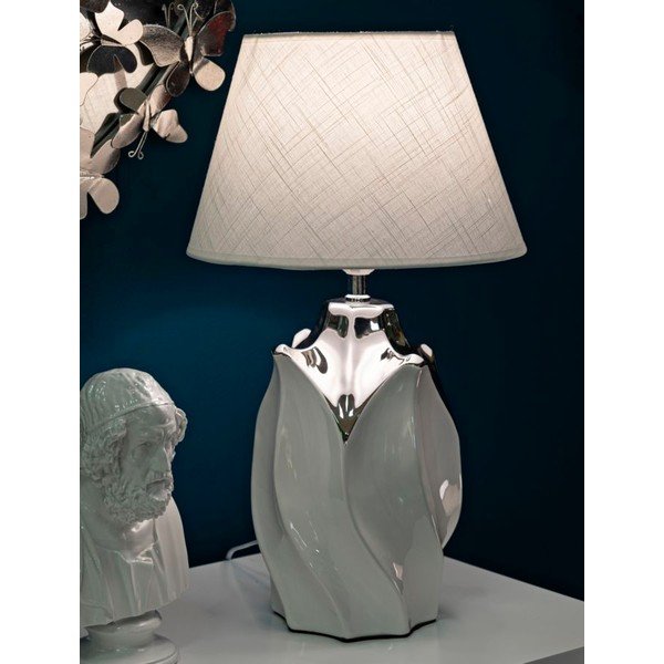 Biała/w kolorze srebra lampa stołowa ceramiczna z tekstylnym kloszem (wysokość 51 cm) Shiney – Mauro Ferretti-image-1