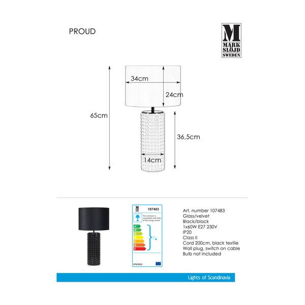 Czarna lampa stołowa Markslöjd Proud, ø 34 cm-image-2