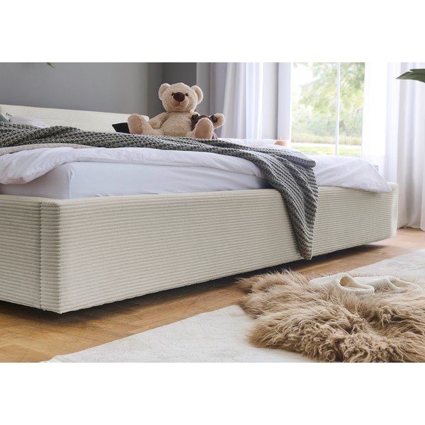 Beżowe tapicerowane łóżko dwuosobowe ze schowkiem ze stelażem 200x240 cm Cube – Meise Möbel-image-4