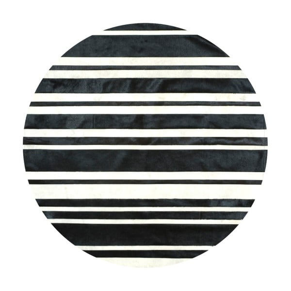 Czarno-biały skórzany dywan Pipsa Stripes, ⌀ 100 cm