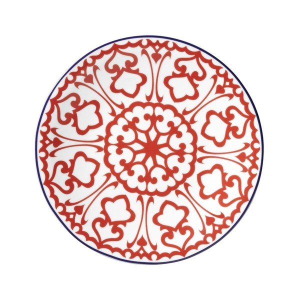24-częściowy biały komplet naczyń porcelanowych z czerwonym detalem Kütahya Porselen Desen-image-3