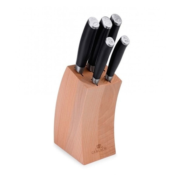Zestaw 5 noży kuchennych w bloku z drewna bukowego Gerlach