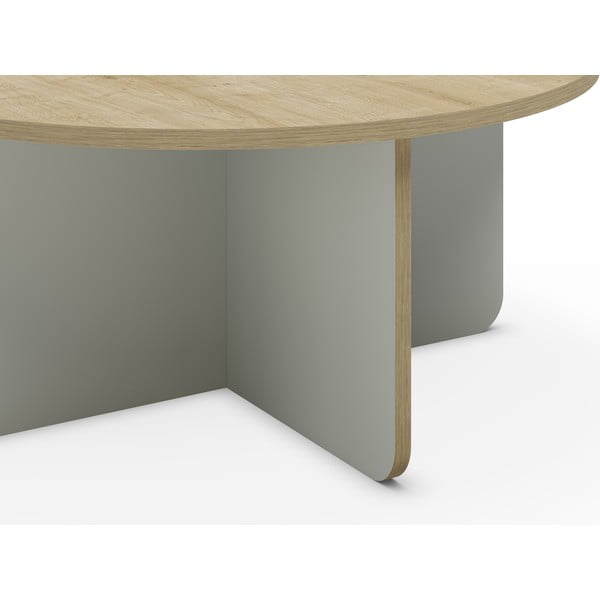 Jasnozielony/w naturalnym kolorze okrągły stolik z blatem w dekorze dębu ø 80 cm Hillary – Marckeric-image-3