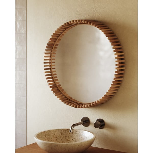 Lustro ścienne z drewnianą ramą ø 60 cm Polke – Kave Home-image-2