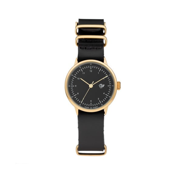 Zegarek z czarnym paskiem i złoto-czarnym cyferblatem CHPO Harold Mini