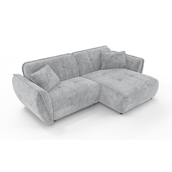 Jasnoszary narożnik z tkaniny szenilowej (prawostronny/z szezlongiem) Nelia – Ropez-image-2