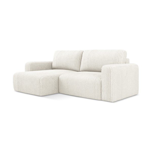 Kremowy sztruksowy rozkładany/ze schowkiem narożnik (lewostronny/z szezlongiem) Kona – Makamii-image-2