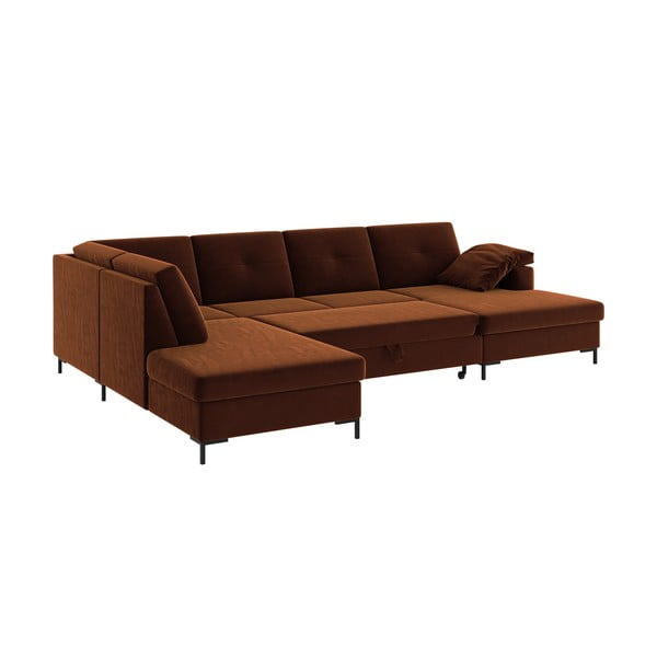 Ciemnopomarańczowa aksamitna rozkładana sofa w kształcie U Ghado Moor, lewostronna-image-4
