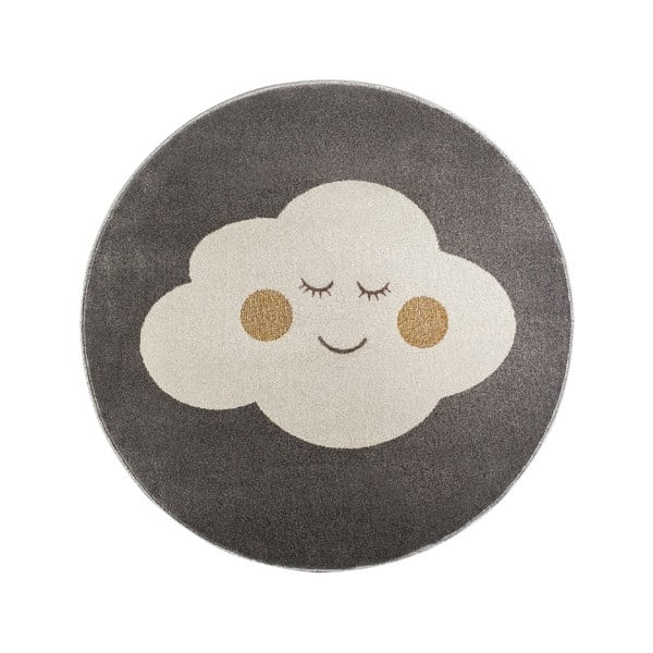Szary okrągły dywan z motywem chmurki KICOTI Cloud, ø 100 cm