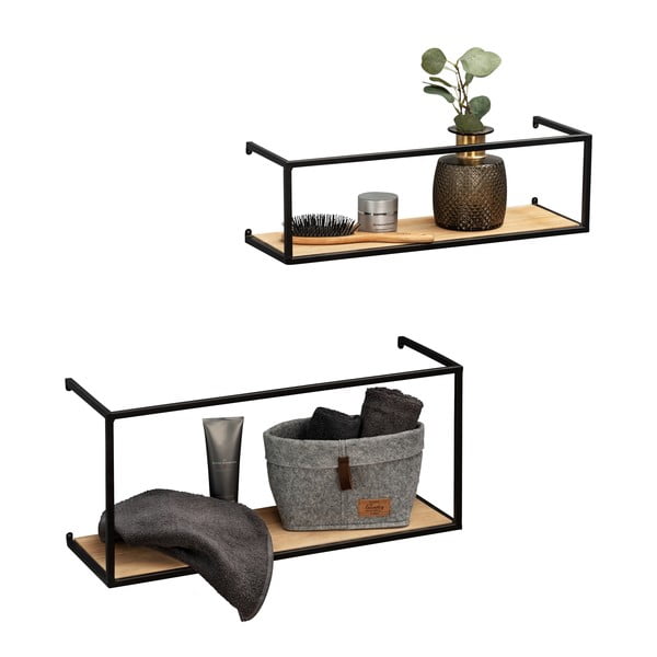 Zestaw 2 sosnowych półek z czarną metalową konstrukcją Wenko Pieces, dł. 55 cm-image-4
