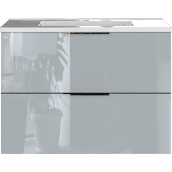 Szara wisząca szafka z umywalką z połyskiem 81x61 cm Vasio – Germania-image-4