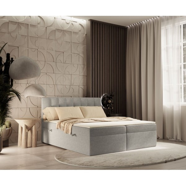 Jasnoszare łóżko boxspring ze schowkiem 160x200 cm Novento – Maison de Rêve-image-4