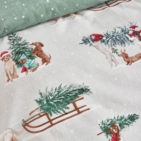 Zielona/w naturalnym kolorze flanelowa pościel dwuosobowa 200x200 cm Brushed Christmas Dogs – Catherine Lansfield-image-4