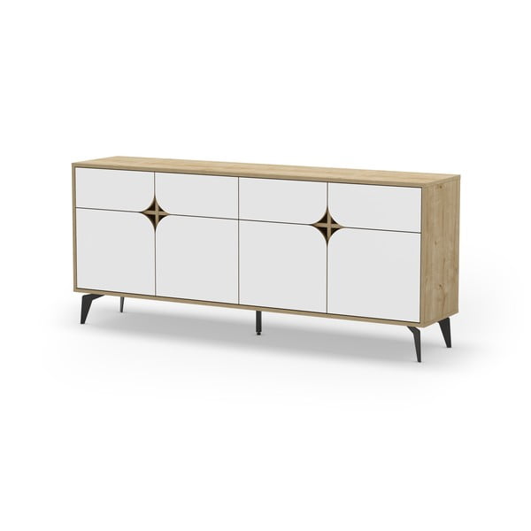 Biała niska komoda w dekorze dębu 185x79 cm Nola – Marckeric-image-2