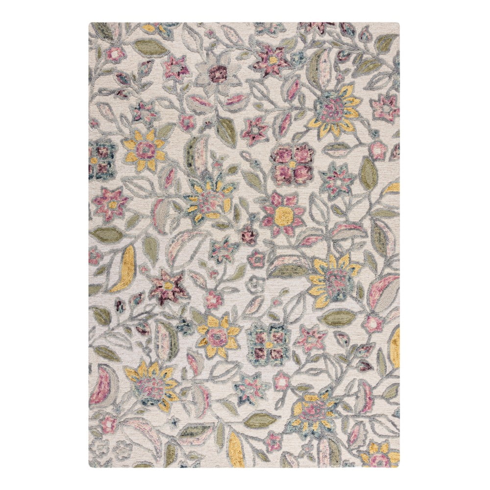 Kremowy wełniany dywan tkany ręcznie 120x170 cm Tania Floral – Flair Rugs