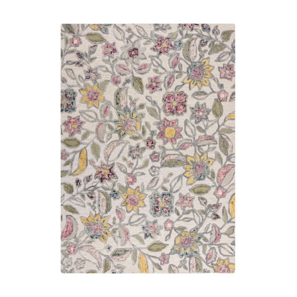 Kremowy wełniany dywan tkany ręcznie 160x230 cm Tania Floral – Flair Rugs