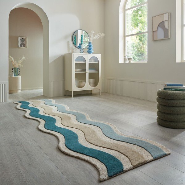 Niebieski wełniany chodnik tkany ręcznie 80x300 cm Cascade Wool – Flair Rugs-image-1