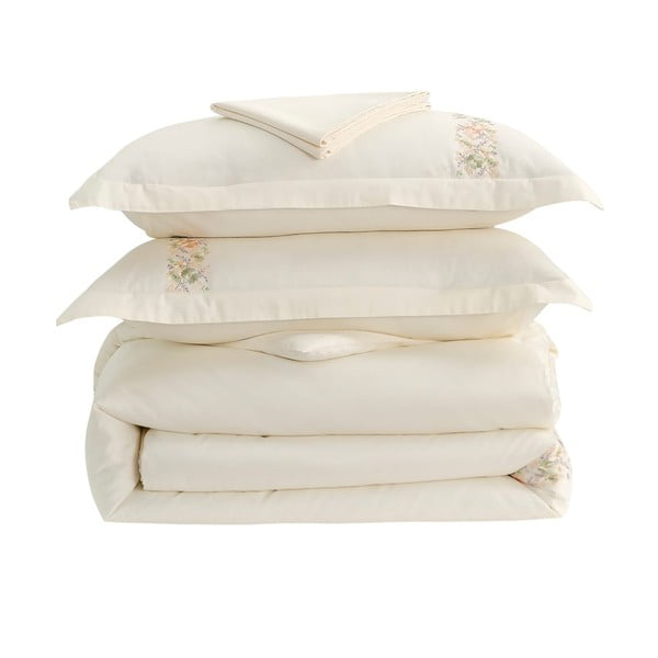 Kremowa pościel jednoosobowa z satyny bawełnianej z prześcieradłem/6-częściowa 140x200 cm Maison Bloom – Mila Home Luxury