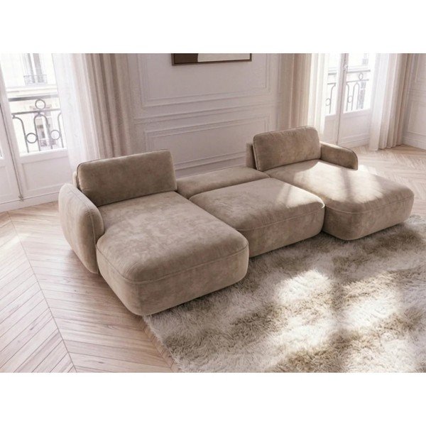 Beżowy aksamitny rozkładany/ze schowkiem narożnik (w kształcie litery U) Celeste – Bobochic Paris-image-3