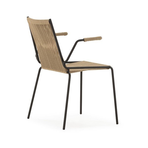 Beżowe metalowe krzesła zestaw z podłokietnikami/sztaplowane 2 szt. Emily – Marckeric-image-3