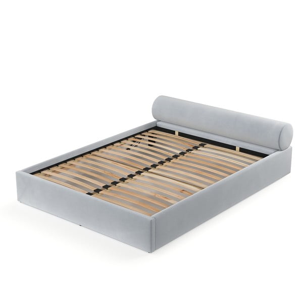 Jasnoszare tapicerowane łóżko dwuosobowe ze schowkiem i stelażem 200x200 cm Solvo – Maison de Rêve-image-2