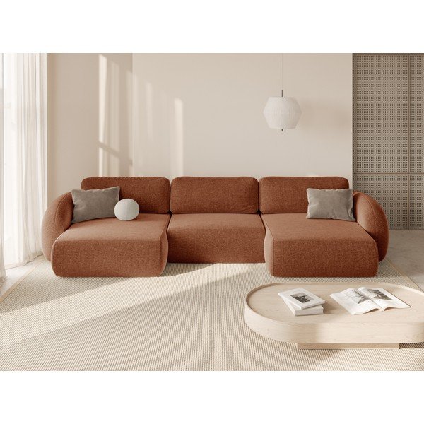 Ceglasty rozkładany/ze schowkiem narożnik z tkaniny szenilowej (w kształcie litery U) Tonale – Cosmopolitan Design-image-1