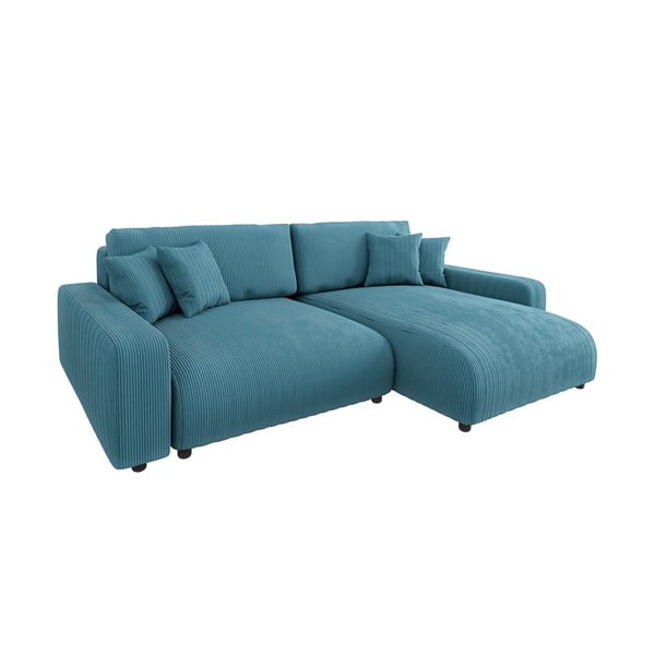 Turkusowy sztruksowy rozkładany narożnik Sara – Ropez